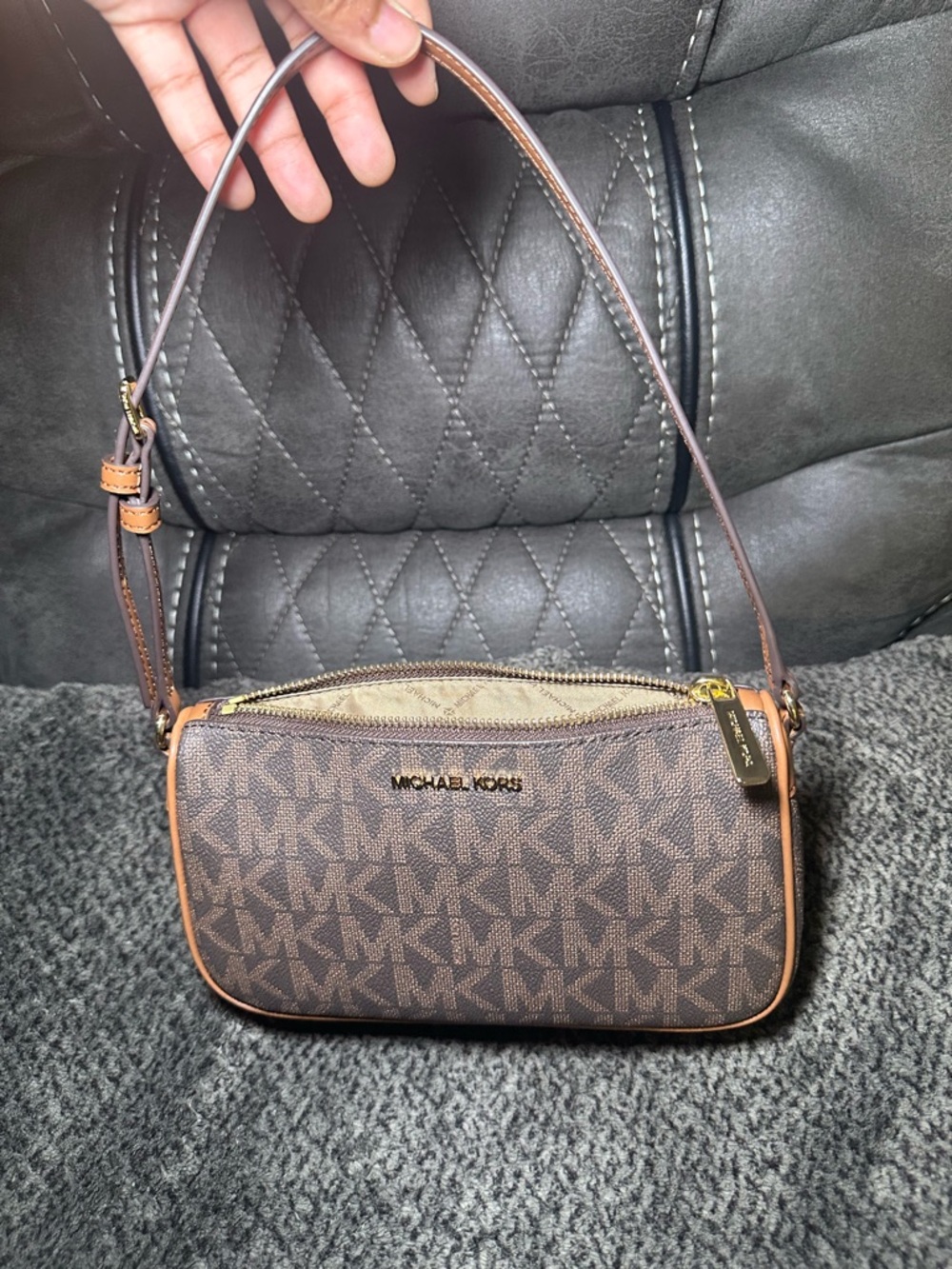 Michael Kors Brown MK Logo Wristlet with Gold Logo - Picture 6 of 7